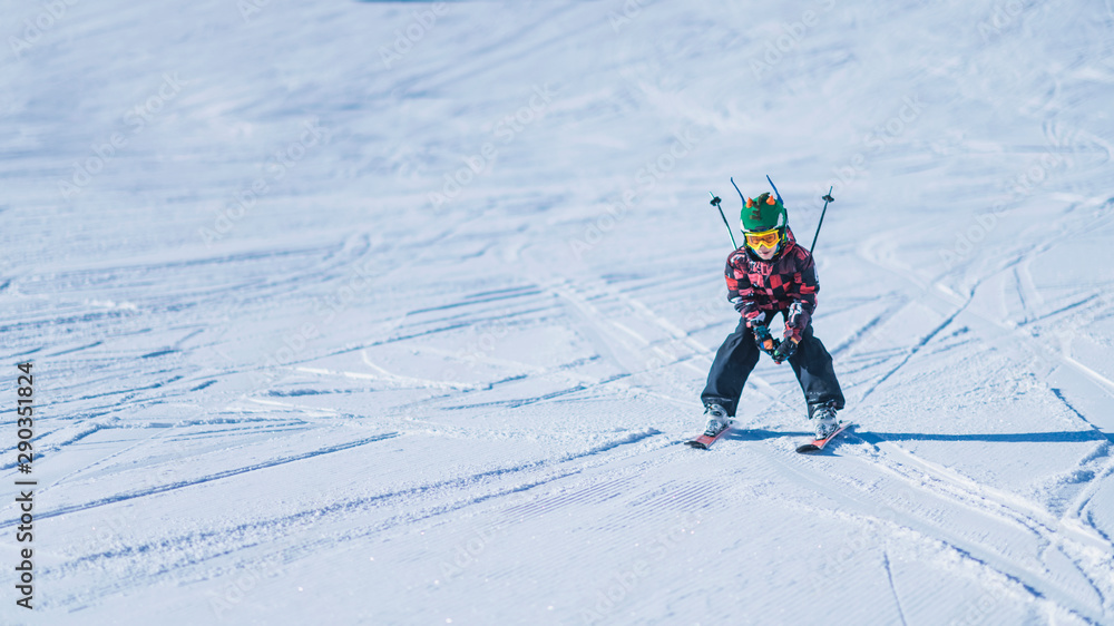 Young Skier Skiing Down the Slope