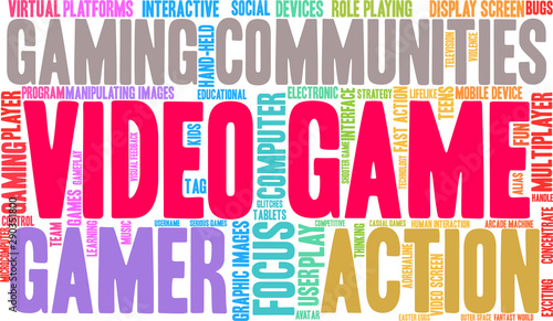 Video Game Word Cloud on a white background. 