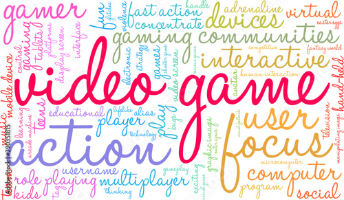 Video Game Word Cloud on a white background. 