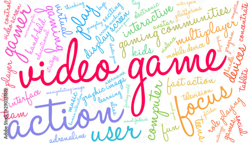 Video Game word cloud on a white background. 