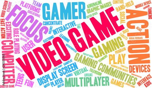Video Game Word Cloud on a white background. 