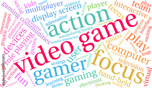 Video Game Word Cloud on a white background. 