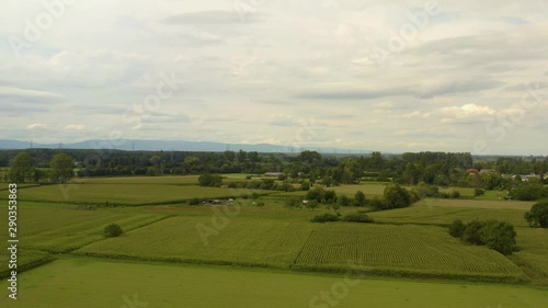 Aerial view of the city Hecklingen and castle Lichteneck  in germany on a sunny day in summer. Ascending beside fields close to the castle. photo