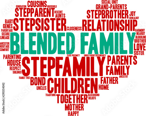 Blended Family Word Cloud on a white background. 