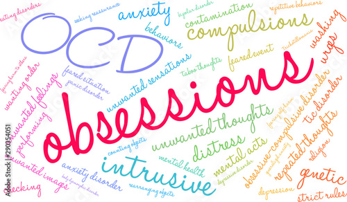 Obsessions word cloud on a white background. 