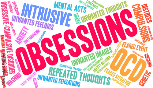 Obsessions with OCD Word Cloud on a white background. 
