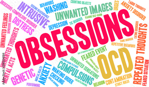 Obsessions word cloud on a white background. 