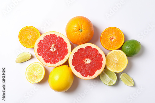 Composition with vegetables and fruits on white background  space for text