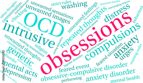 Obsessions with OCD Word Cloud on a white background. 