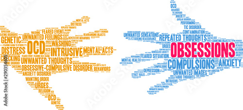 Obsessions in OCD Word Cloud on a white background. 