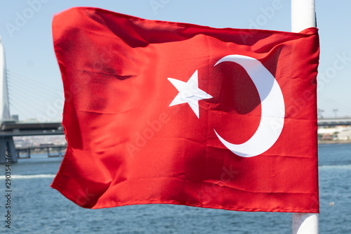 Turkish flag and Golden Horn in city of Istanbul