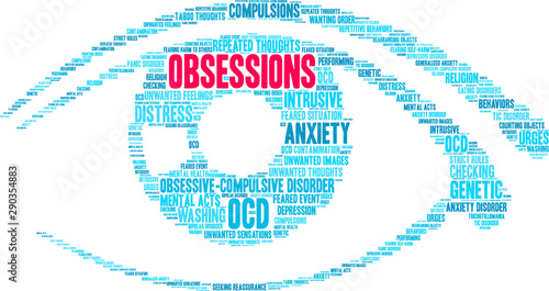 Obsessions with OCD Word Cloud on a white background. 