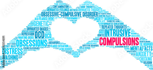 Compulsions with OCD Word Cloud on a white background.
