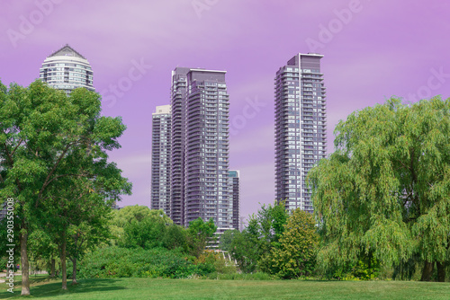 Landmark view at modern buildings near the Humber Bay Park in Etobicoke  Ontario  Canada