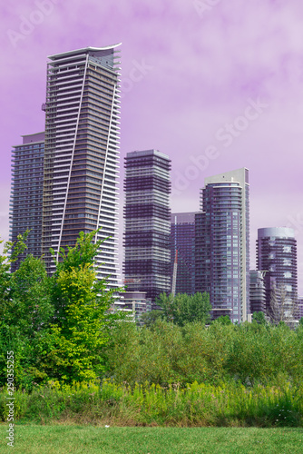 Photography Landmark view at modern buildings near the Humber Bay Park in Etobicoke, Ontario