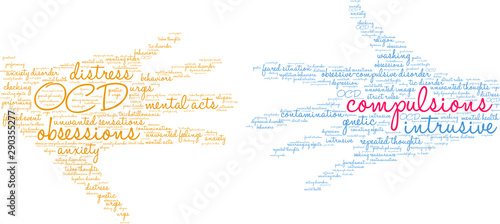 Compulsions with OCD Word Cloud on a white background. 