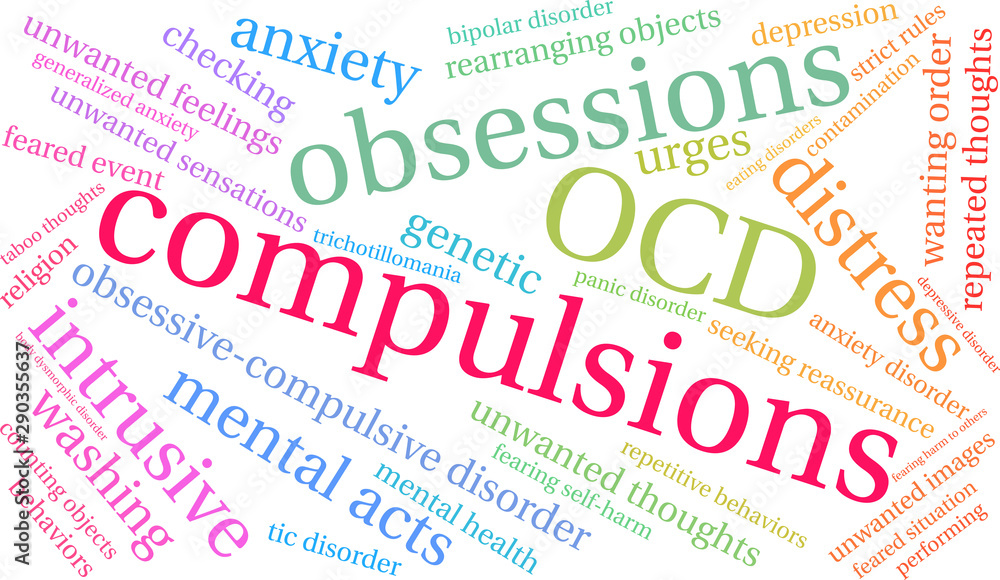 Compulsions word cloud on a white background. Compulsions word cloud on a white background.