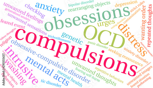 Compulsions word cloud on a white background. 