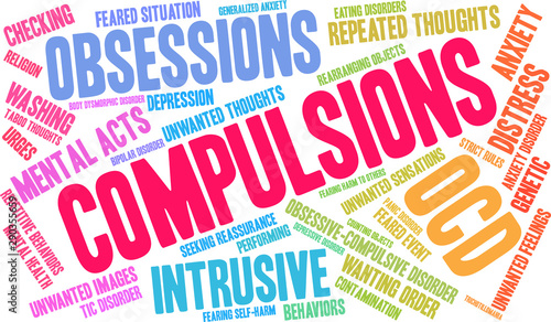 Compulsions with OCD Word Cloud on a white background. 