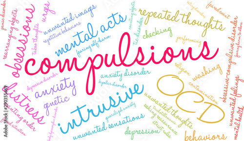Compulsions with OCD Word Cloud on a white background. 