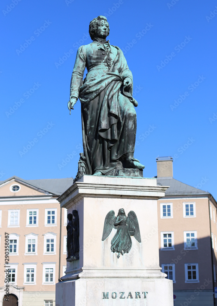 Statue of composer called wolfgang amadeus MOZART in Salzburg