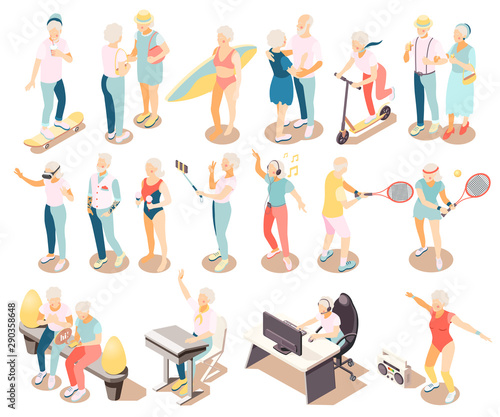 Modern Elderly People Isometric Icons