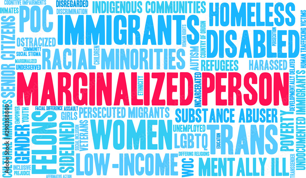 Marginalized Person Word Cloud on a white background. Marginalized Person Word Cloud on a white background.