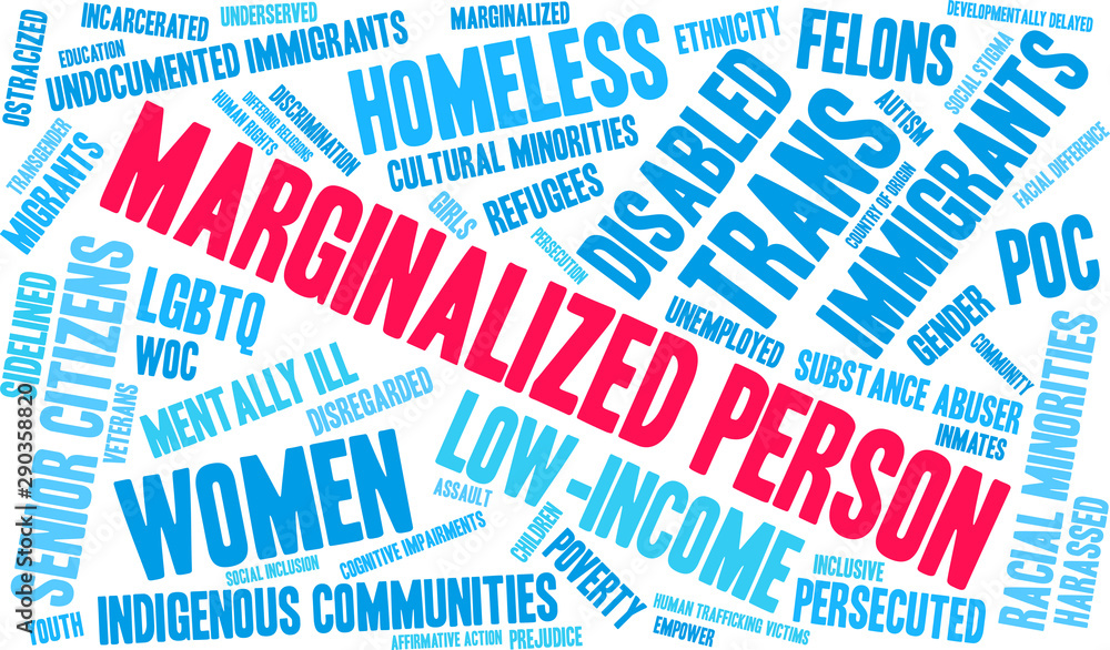 Marginalized Person Word Cloud on a white background. Marginalized Person Word Cloud on a white background.