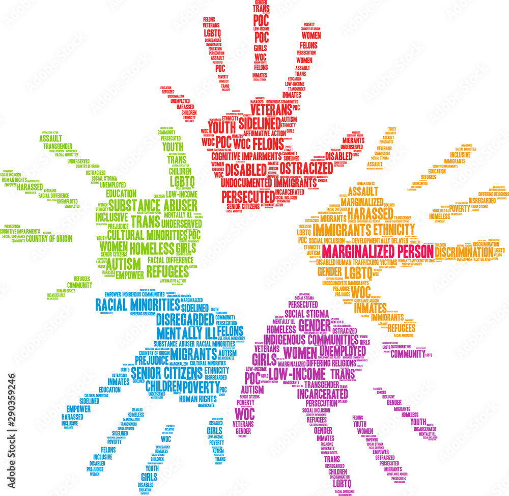 Marginalized Person Word Cloud on a white background. Marginalized Person Word Cloud on a white background.
