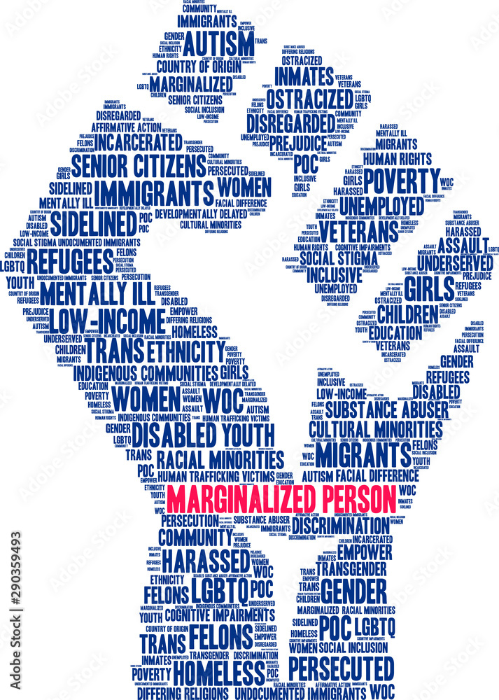 Marginalized Person Word Cloud on a white background. Marginalized Person Word Cloud on a white background.