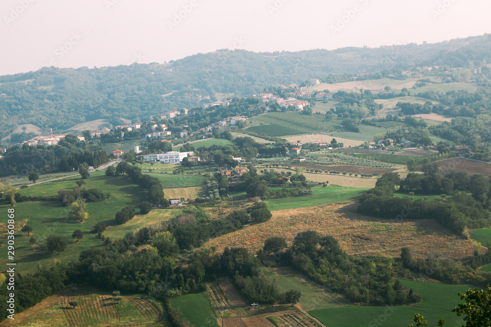 Green Italian landscape. Italian hills. Emilia-Romagna, Italy, Europe.