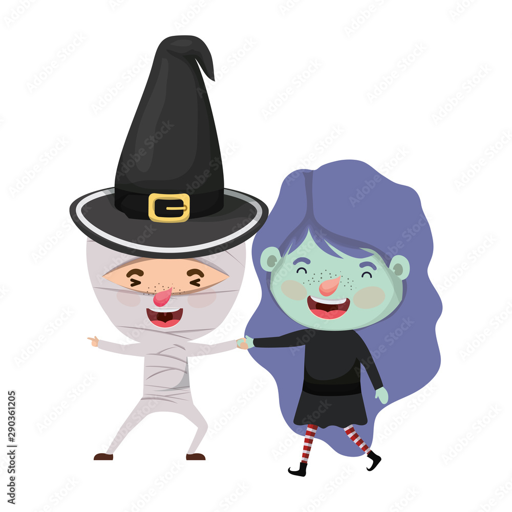 cute little kids with witch and mummy costume cute little kids with witch and mummy costume
