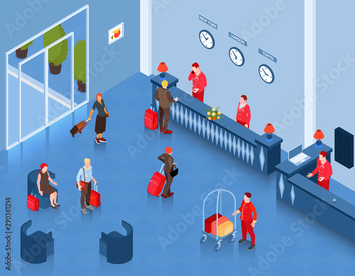 Hotel Lobby Isometric Composition