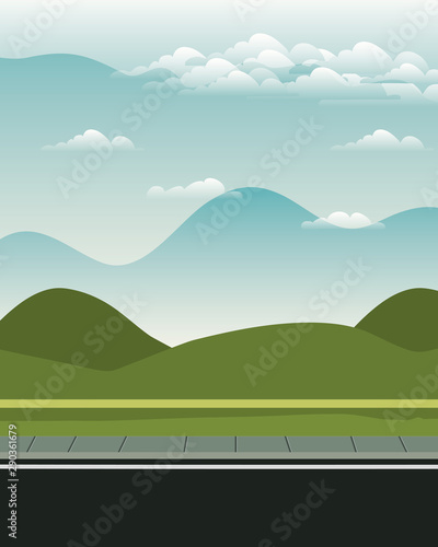 road and landscape scene icon