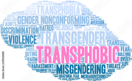 Transphobic Word Cloud on a white background. 