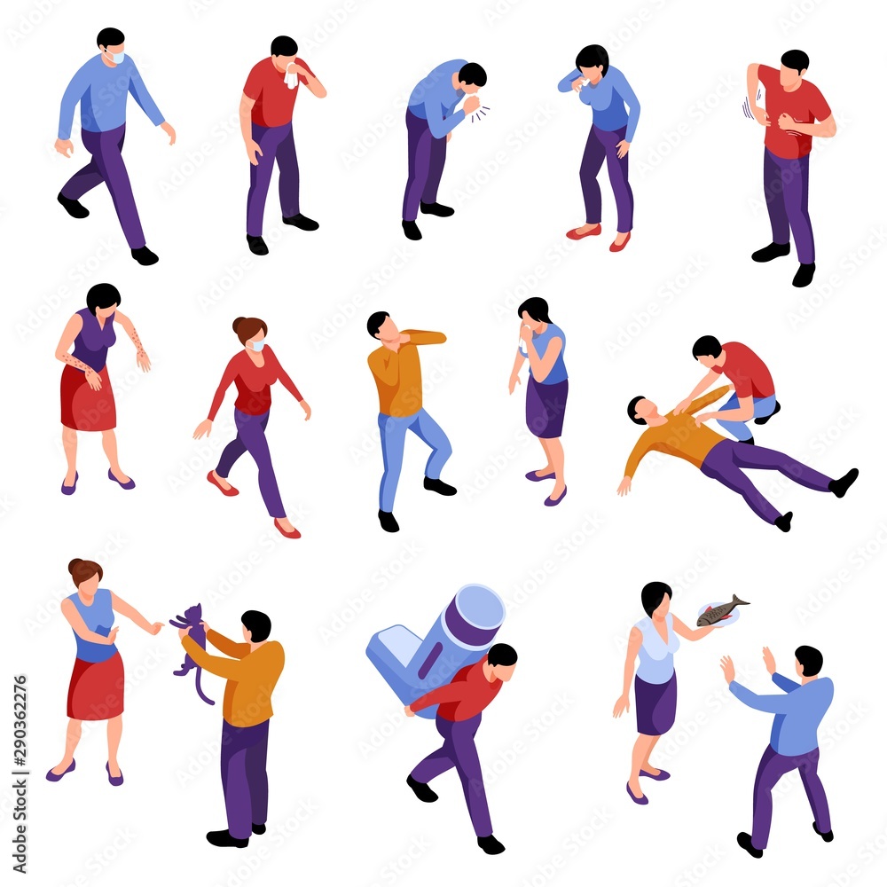 Allergy Isometric Icons Set Allergy Isometric Icons Set