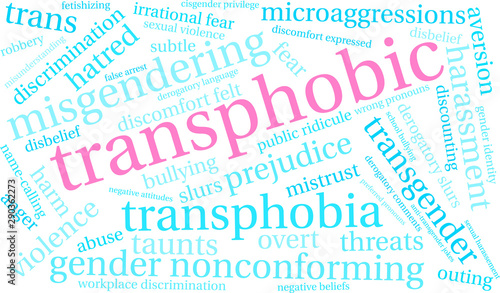 Transphobic word cloud on a white background. 