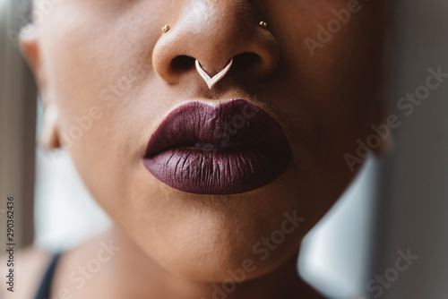 Close up of a young womans lips photo