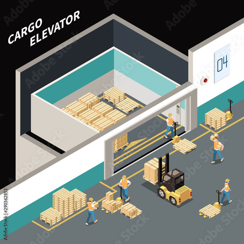 Cargo Elevator Isometric Composition