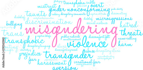 Misgendering Word Cloud on a white background. 