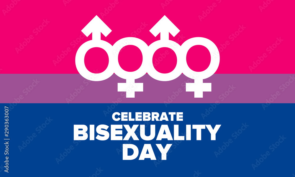 Plakat Celebrate Bisexuality Day. Bisexual Pride and Bi Visibility Day. Bisexual flag. Coming out. Celebrated annual in September 23. Festival and parade. Poster, card, banner, template, background. Vector