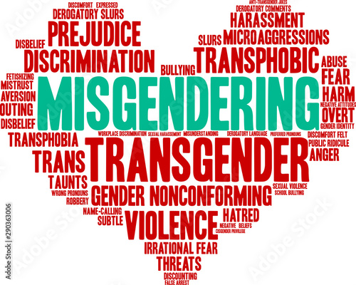Misgendering Transgender Word Cloud on a white background. 