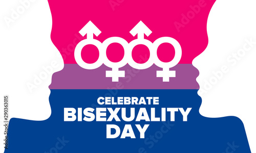 Celebrate Bisexuality Day. Bisexual Pride and Bi Visibility Day. Bisexual flag. Coming out. Celebrated annual in September 23. Festival and parade. Poster, card, banner, template, background. Vector