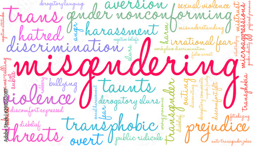 Misgendering Word Cloud on a white background. 