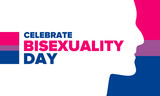 Celebrate Bisexuality Day. Bisexual Pride and Bi Visibility Day. Bisexual flag. Coming out. Celebrated annual in September 23. Festival and parade. Poster, card, banner, template, background. Vector
