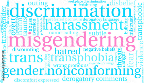 Misgendering Word Cloud on a white background. 