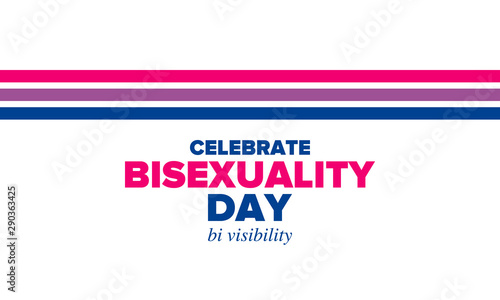 Celebrate Bisexuality Day. Bisexual Pride and Bi Visibility Day. Bisexual flag. Coming out. Celebrated annual in September 23. Festival and parade. Poster, card, banner, template, background. Vector