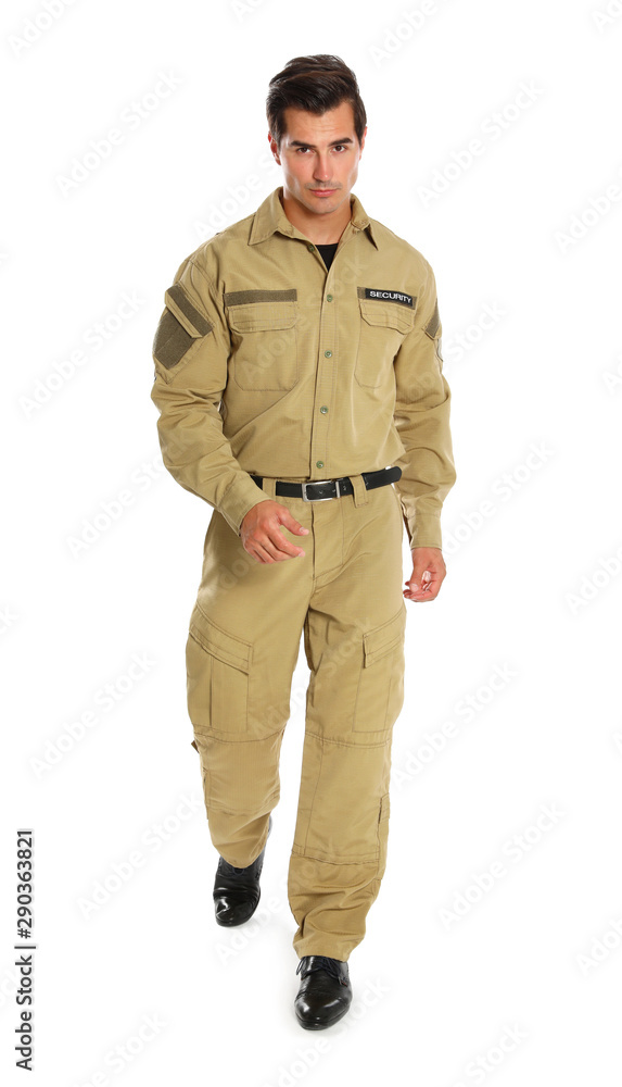 Male security guard in uniform on white background Male security guard in uniform on white background