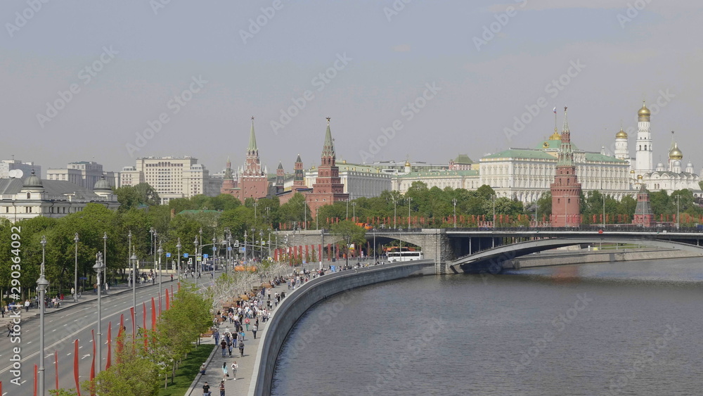 MOSCOW - Jule 24 2019: Moscow Red square. St Basils cathedral and Spasskaya tower on Jule 24, 2019 in Moscow, Russia MOSCOW - Jule 24 2019: Moscow Red square. St Basils cathedral and Spasskaya tower on Jule 24, 2019 in Moscow, Russia