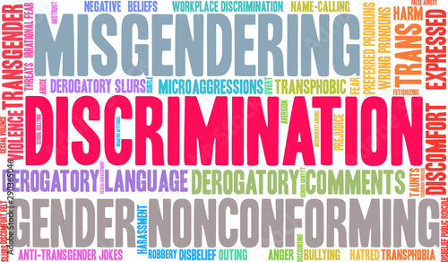 Discrimination Transgender Word Cloud on a white background. 